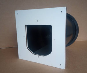 A Petflap with custom cut plates to fit round a microchip top-hung catflap